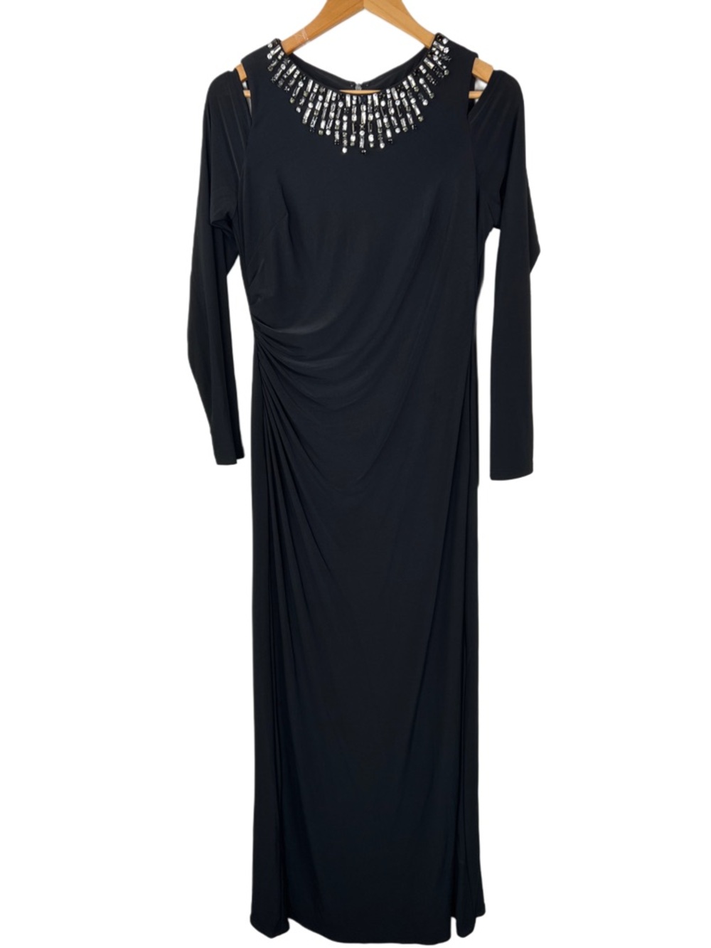 Vince Camuto Black Gown Size 10 Cold Shoulder Long Sleeve Formal Dress - Picture 7 of 10